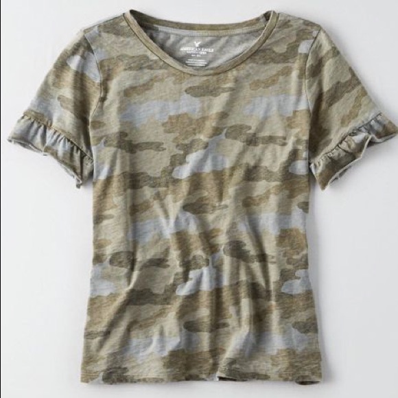 American eagle green camo ruffle sleeved t shirt - Picture 5 of 5